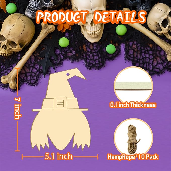 Large Size 7" Halloween Witch Crafts Wooden Halloween Wooden Crafts Slices