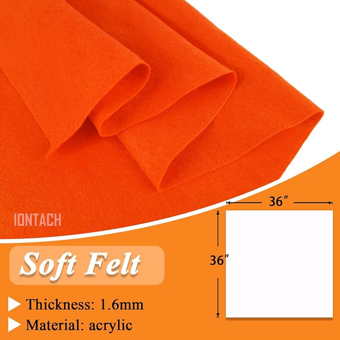 IONTACH 36" X 36" Orange Soft Felt Fabric 1.6mm Thick | Felt Sheets