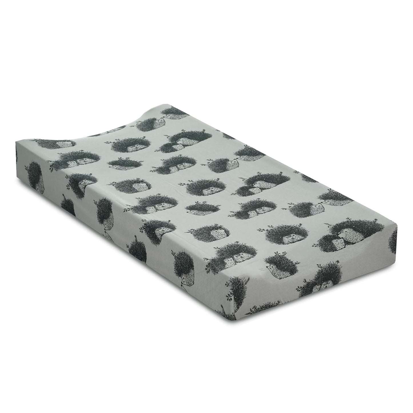 Oilo Changing Pad Cover, Breathable 100% Turkish Cotton Fitted Jersey, 300 Thread Count, Machine Washable, Fits Standard Changing Pads (32" x 16"), Girl, Boy, & Neutral Nursery Design, Olive Hedgehog