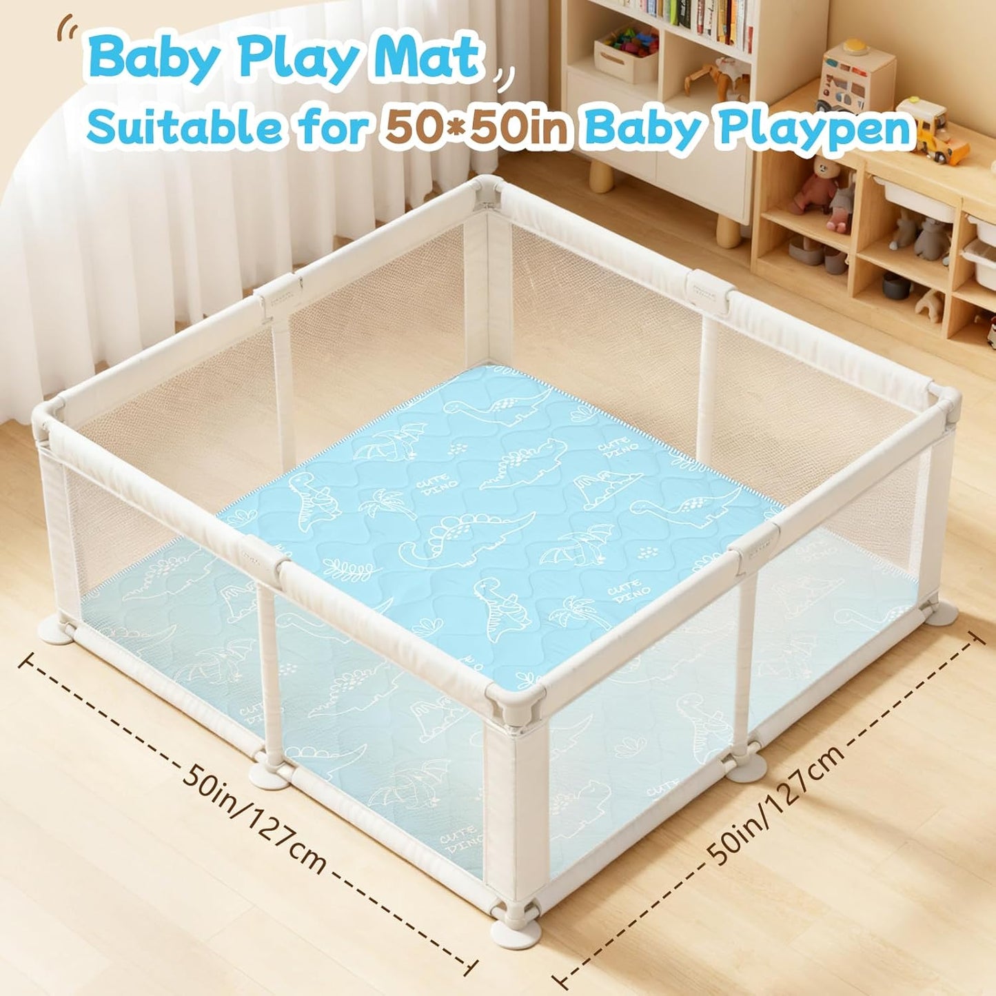 Baby Play Mat for Floor,Soft 50x50 Playpen Mat,Thick Foam Cushioned Playmat for Tummy Time,Safe Non-Slip Backing for Crawling for Kids Toddlers Infants,Graffiti Dinosaurs
