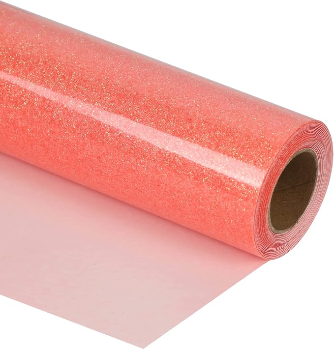 guangyintong Glow Glitter Orange Red Heat Transfer Vinyl HTV Rolls, Glitter HTV