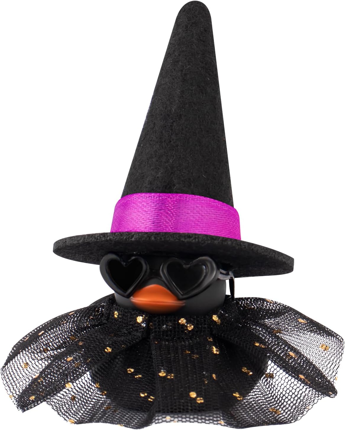 wonuu Car Dashboard Witch Colorful Rubber Ducks for Halloween, Decorations Duck for Office Desk Ornament Accessories with Hat Glasses Skirt, Sequin Skirt Black