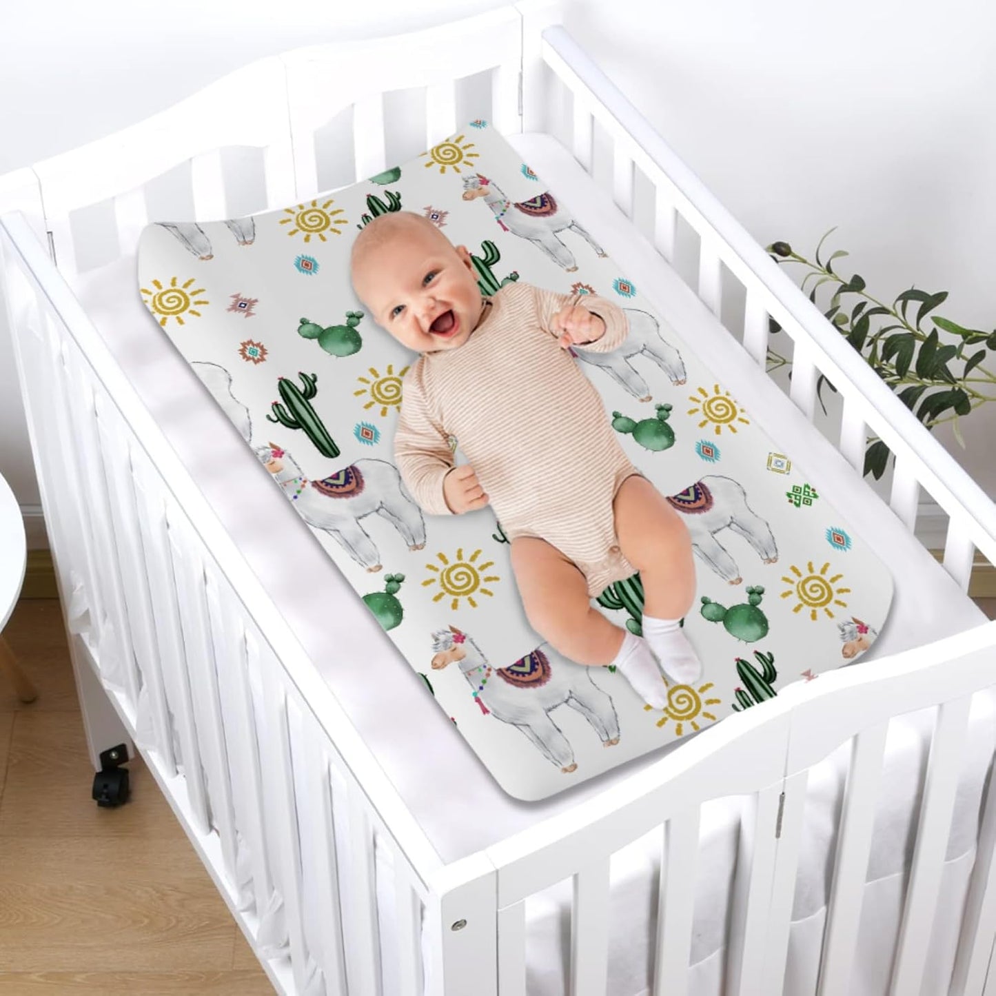 Changing Pad Covers Cartoon Llama Sun Cactus Diaper Changing Pad Cover Sheets for Boys Girls Ultra Soft Breathable Stretch Fitted Change Table Pad Covers 32''x16''