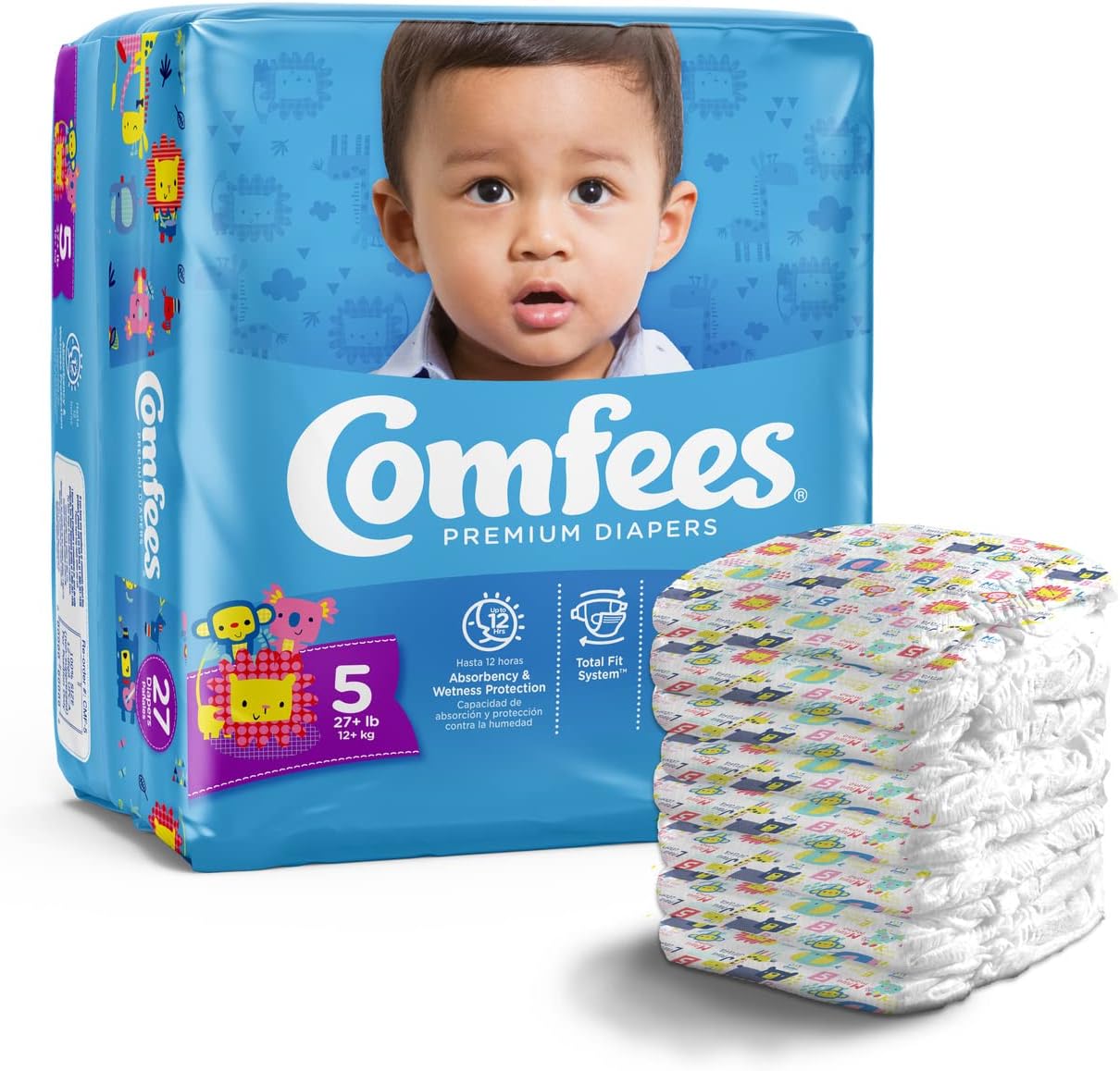 Comfees Premium Baby Diapers with Total Fit System for Boys & Girls, Size 5, 27Count, CMF-5