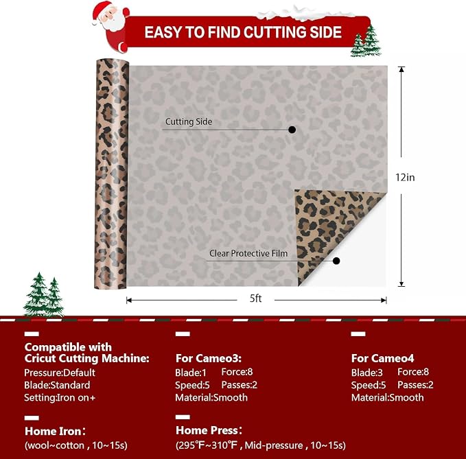 HTVRONT Heat Transfer Vinyl Roll, 12in x 8ft Leopard HTV | Light Leopard Iron