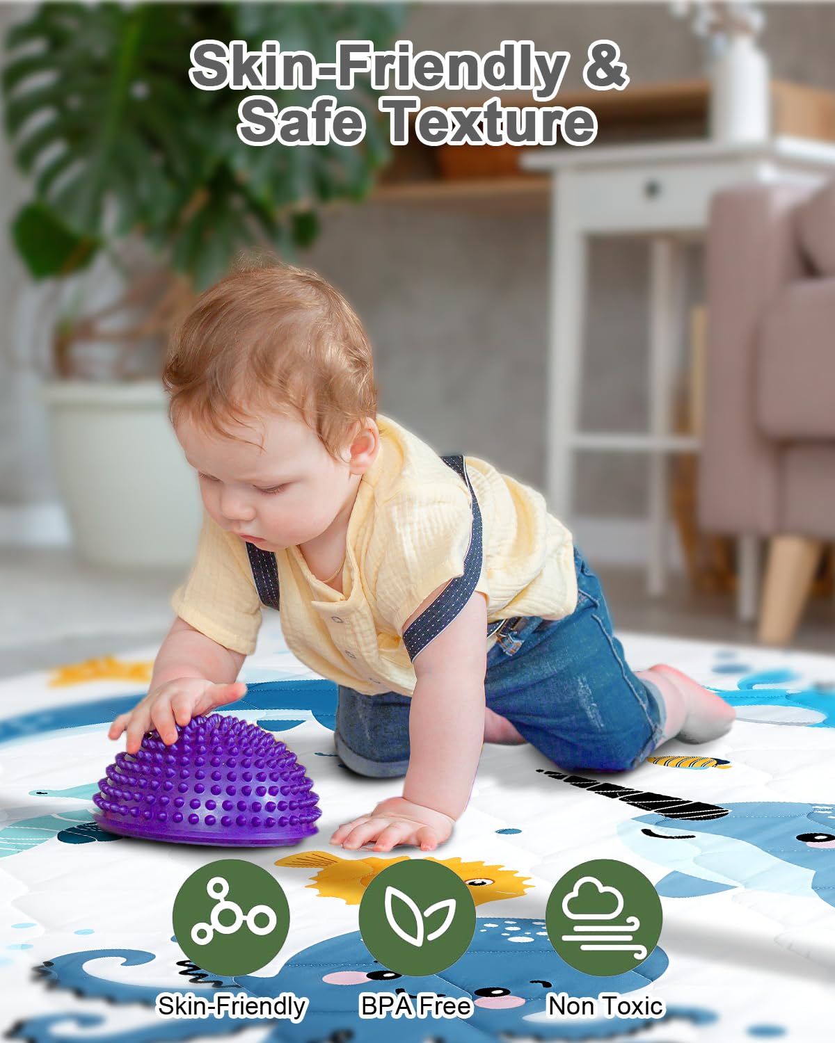 Premium Foam Baby Play Mat 50x50 – Removable & Machine Washable Cover, Extra Thick Padding Playpen Mat, Non-Slip Crawling Mat, Easy to Clean for Infants, Toddlers & Babies