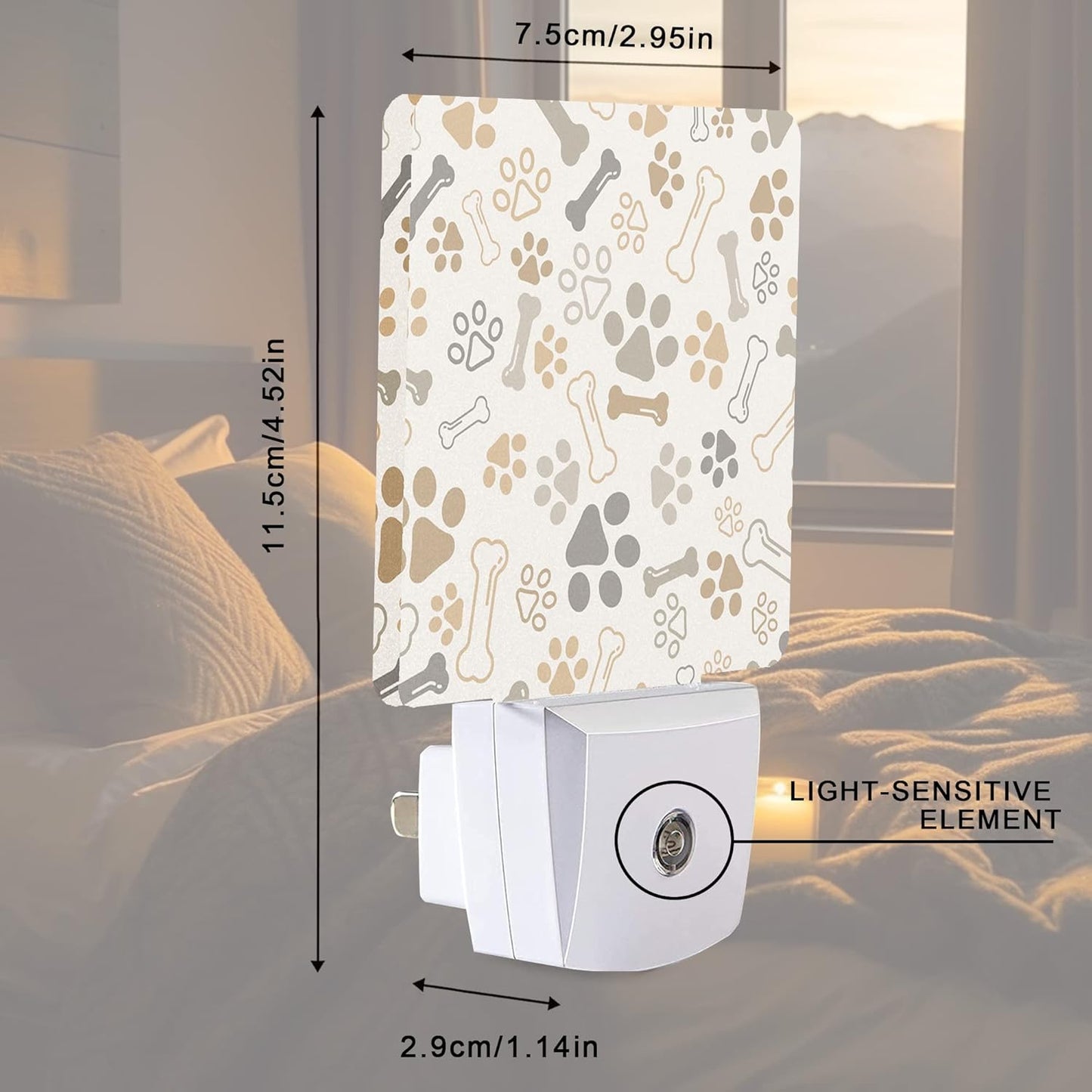Dog Cat Paw Print Bones Night Light Plug-in LED Nightlights Auto Sensor Night Lamp Dusk-to-Dawn Lamp Home Decor for Nursery Children Girls Boys