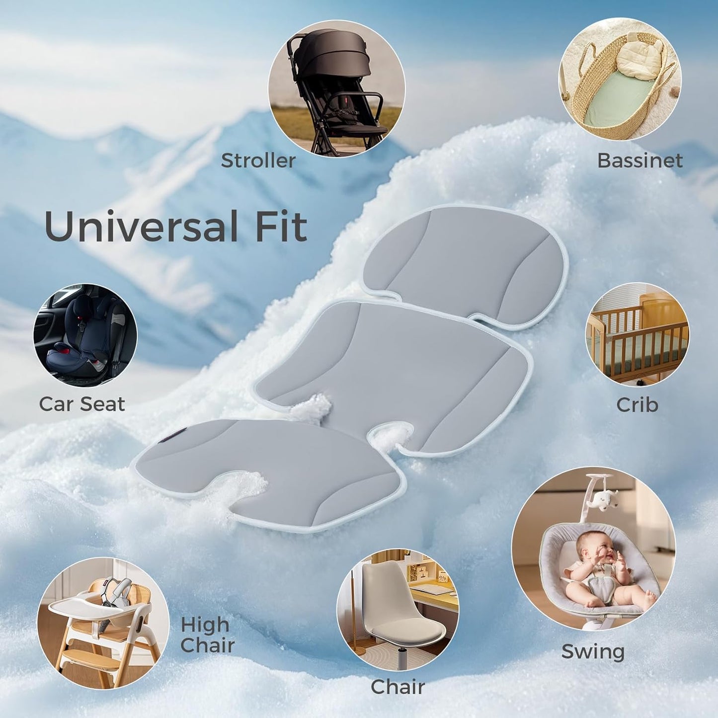 Momcozy Stroller Cooling Pad | Universal Soft Cooler Pad, Breathable & Adjustable Car Seat Liner | Detachable 2-Piece Cooling Cushion | Fits Strollers, Car Seat, High Chair, Bassinet, Swing