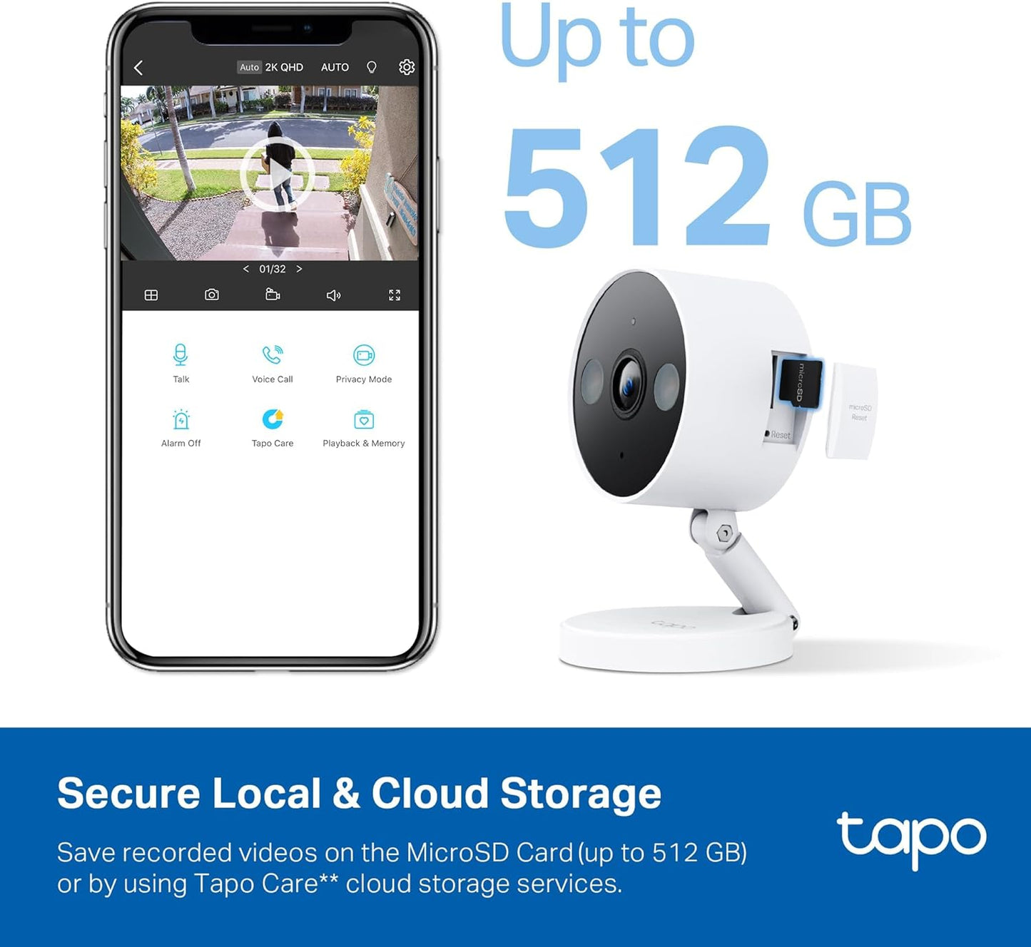 Tapo 2K QHD Security Camera Indoor/Outdoor, 2024 PCMag Editor's Choice, Color Night Vision, Free Person/Pet/Vehicle Detection, Baby Monitor, Local/Cloud Storage, IP66, Dual-Spotlight, Plug-in(C120)