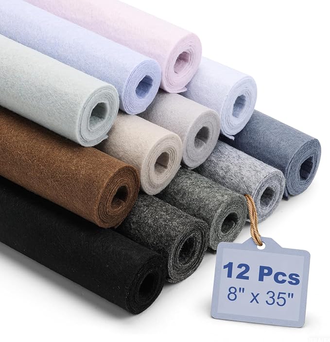 Large Stiff Felt Sheets 8"x35" – 12 Assorted Colors Felt Fabric Bundle Pack