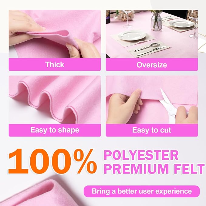 XSEINO Baby Pink Large Felt Fabric 108" X 36 ", 1.4 mm Thick Soft Felt Fabric