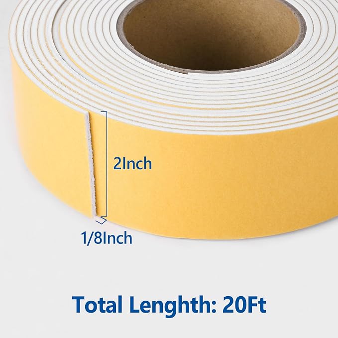 Kikerike Self Adhesive Foam Tape Weatherstrip 2in x 1/8in x 20Ft High Density
