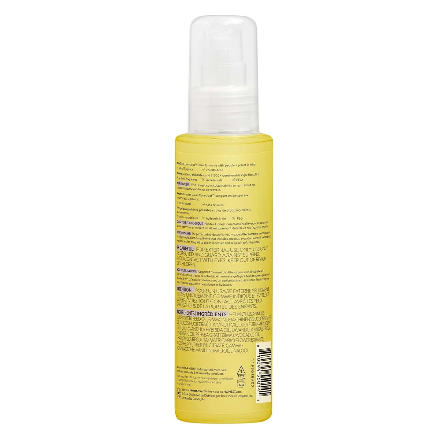 The Honest Company Lavender Infused Calming Body Oil Moisturize Nourish and Soothe Baby's Skin Plant-Based Hypoallergenic Vegan 4.0 fl oz