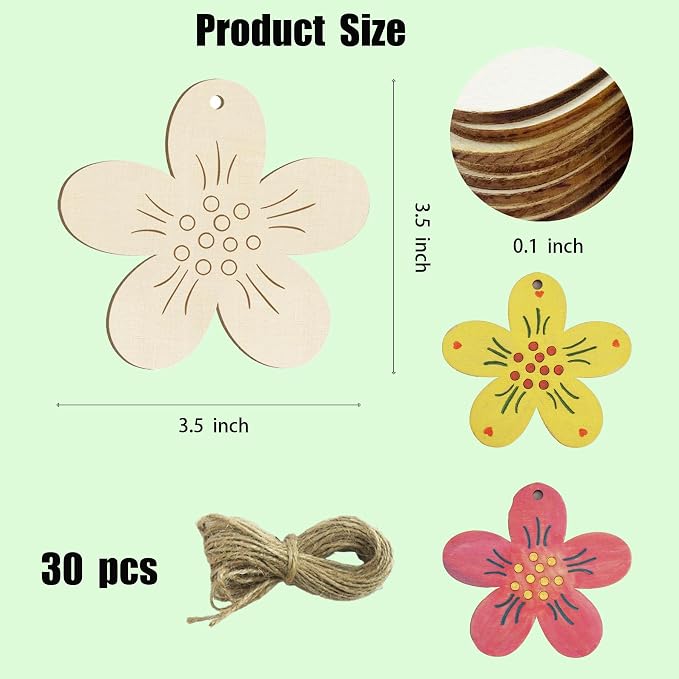 30 Pcs Wooden Flower Decor Unfinished Wood Crafts