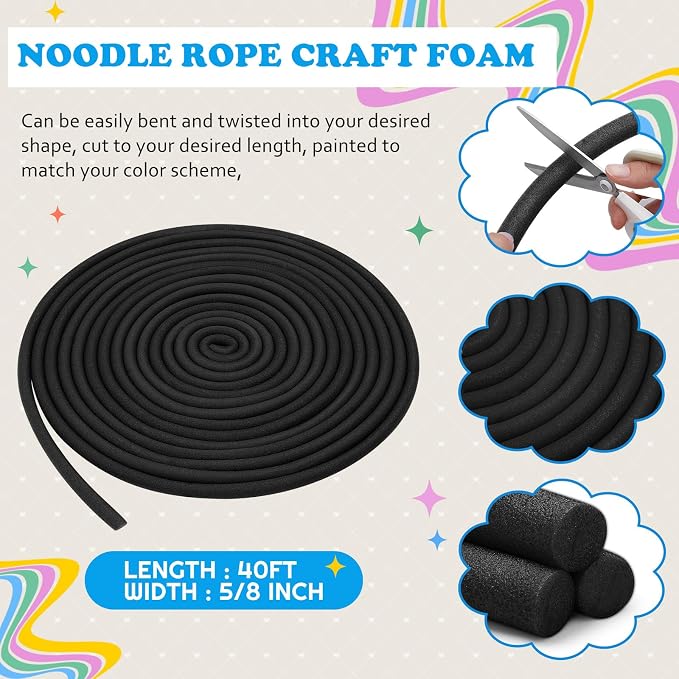Frienda 5/8 Inch x 40 Ft Black Foam Noodles
