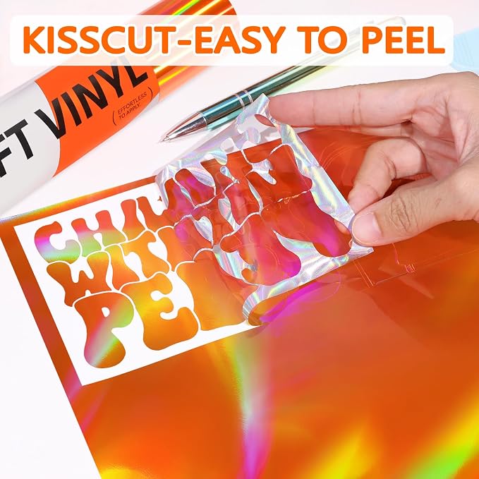 WRAPXPERT Holographic Vinyl Roll Orange, Holographic Permanent Vinyl Orange