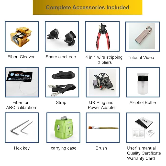 AI-9 Fiber Fusion Splicer Machine with Tutorial Videos Fusion Splicer Fiber Optic Core Alignment with Automatic Focus and 6 Motors for Trunk Line Construction, FTTH and Cable Splicing Projects