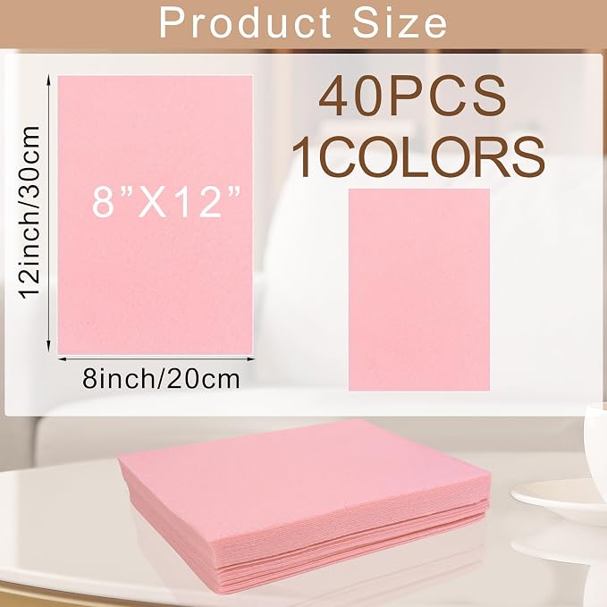 40 Pcs Stiff Felt Fabric Sheet for Crafts, 1mm Thick and 8”x12”Pink Felt Fabric