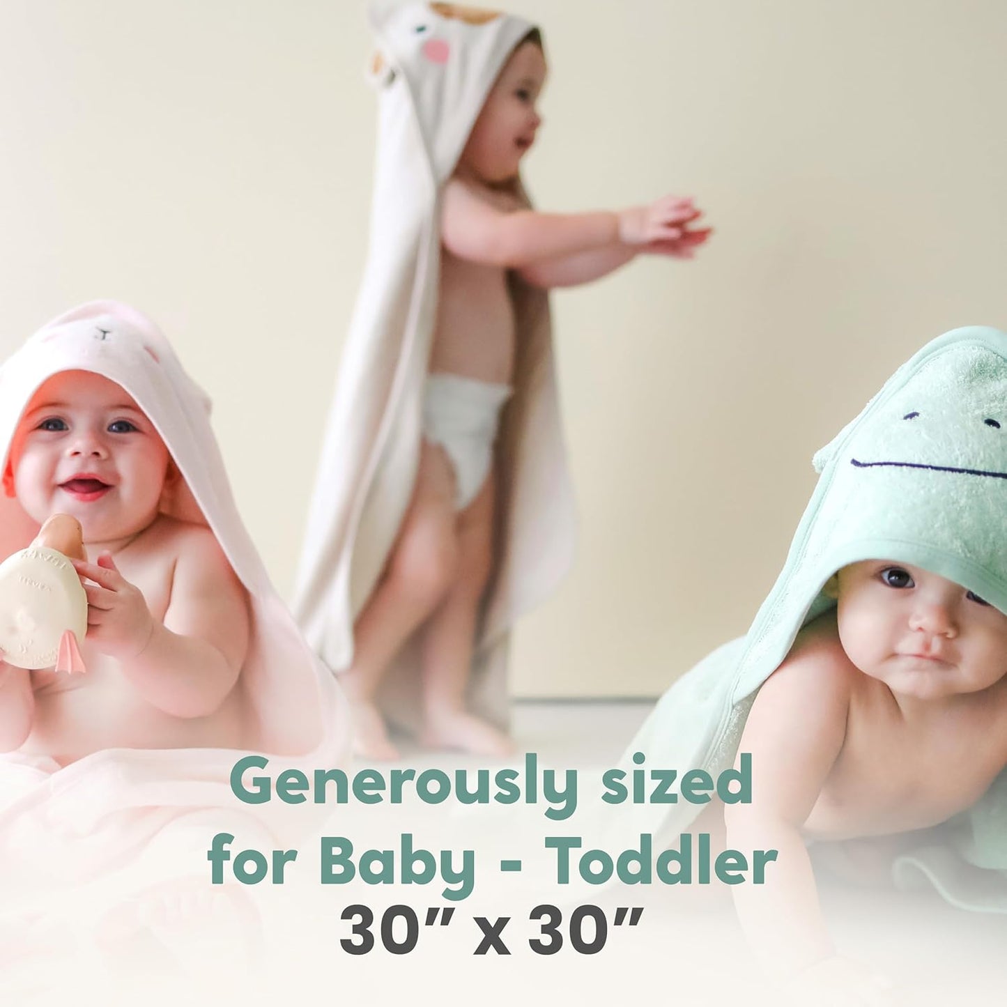 CuddleBug Hooded Baby Bath Towel & Washcloth Set (Bear) - 100% Cotton Terrycloth Hooded Baby Towels for Newborn & Toddler, Super-Soft & Ultra-Absorbent, Newborn Essentials (30" x 30") - Honey Beige