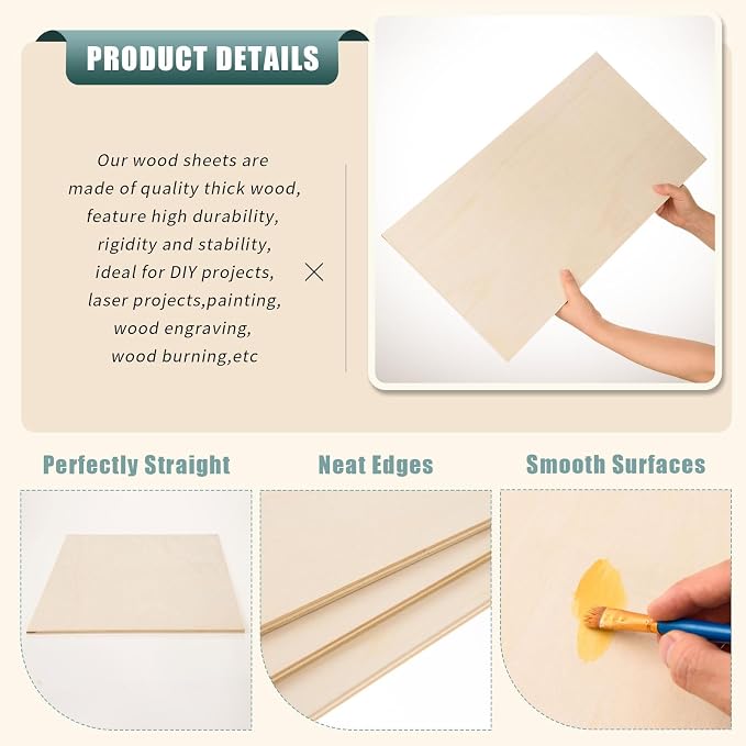 6 Pack 12 x 24 x 1/4 Inch-6mm Thick Basswood Sheets
