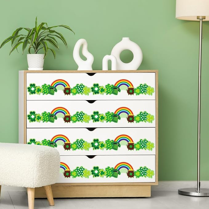 FYSUIMU 65.6 Ft St. Patrick's Day Bulletin Board Borders Green Shamrock Clover