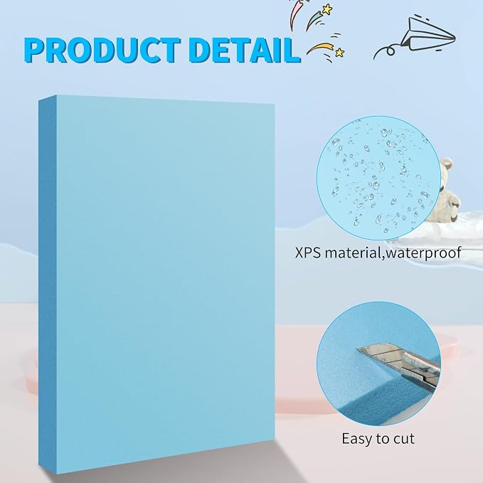 LuckyFoam Blue 4 Pack 12x7.5x1 inch Foam Sheets 1 Inch Thick | Polystyrene