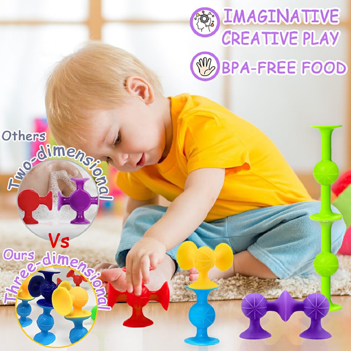 Suction Bath Toys for Baby, 24 Piece Starter Set Suction Cup Toys Preschool Sensory Fidget Toys for Toddlers 1-3 4-8 | No Hole Bath Toy | BPA Free Bath Toys (Large Size)