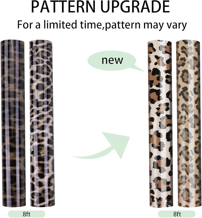 HTVRONT Heat Transfer Vinyl Roll, 12in x 8ft Leopard HTV | Light Leopard Iron