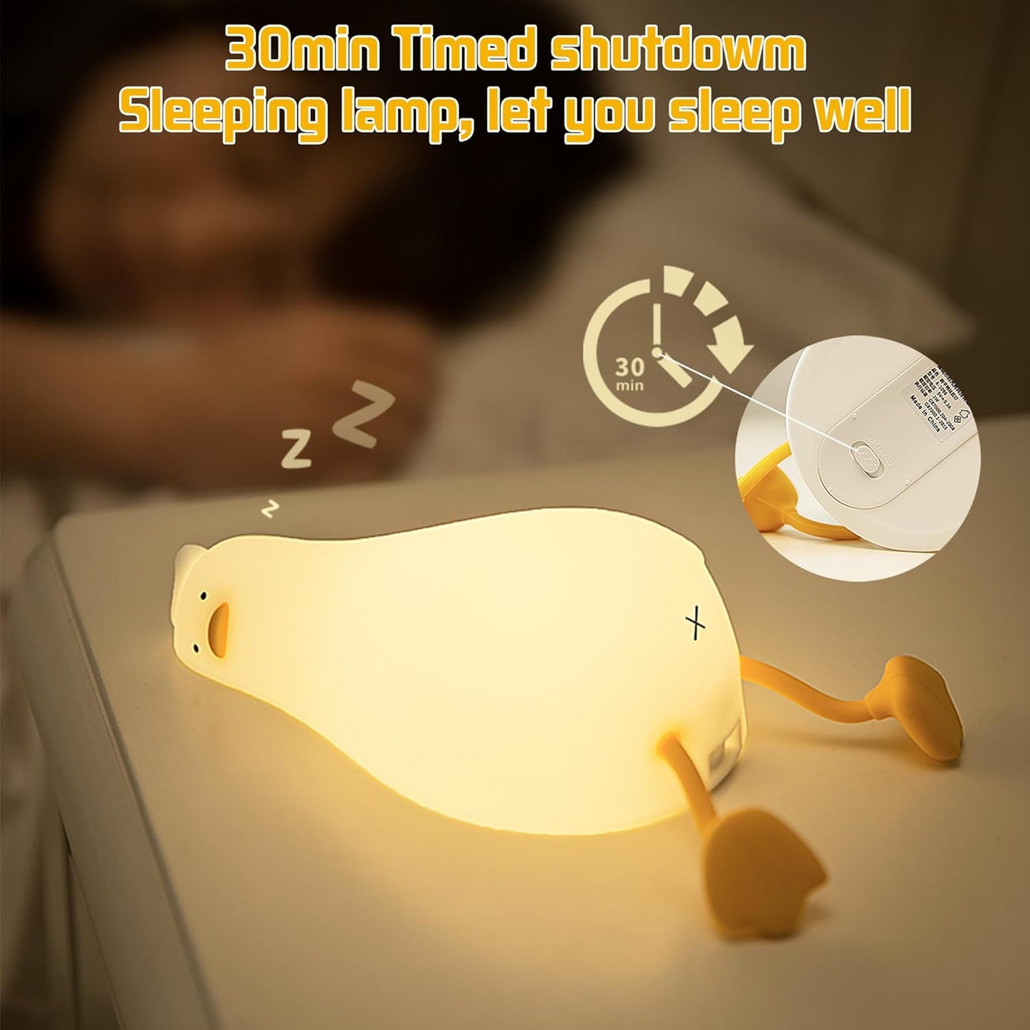 LED Lying Flat Duck Night Light, 3 Level Dimmable Nursery Nightlight, Cute Lamps Silicone Squishy Light Up Duck, Rechargeable Bedside Touch Lamp for Nursery College Dorm Decor Trendy Stuff