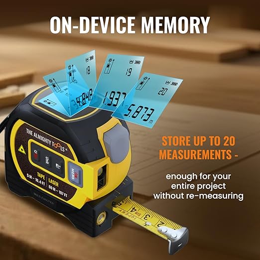 The Almighty Ruler Laser Tape Measure | Laser Distance Measurer, Heavy-Duty Tool