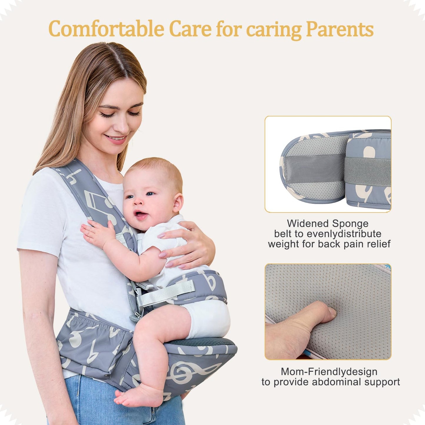 Baby Hip Seat Carrier Baby Waist Stool for Child Infant Toddler with Adjustable Strap Buckle Pocket Soft Inner Huge Storage,Dark Grey