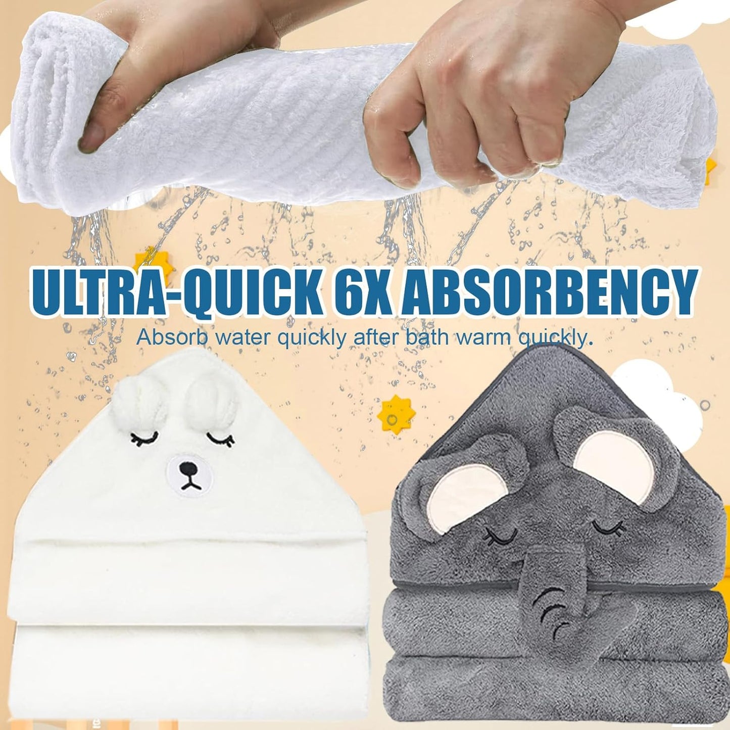Baby Bath Towels Hooded 2-Pack Absorbent Soft Baby Towel Set Thick Toddler Towels with Hood for Toddlers,Infants and Newborn