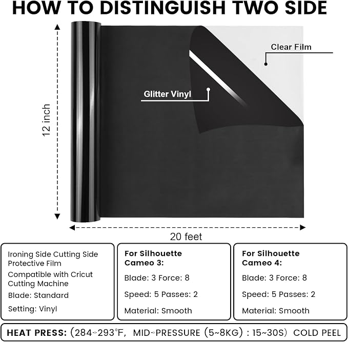 PU Heat Transfer Vinyl Black, 12In×20FT Iron on