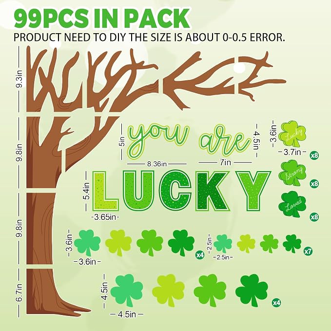 Whaline 99 Pcs St. Patrick's Day Tree Bulletin Board Decoration Green Shamrock