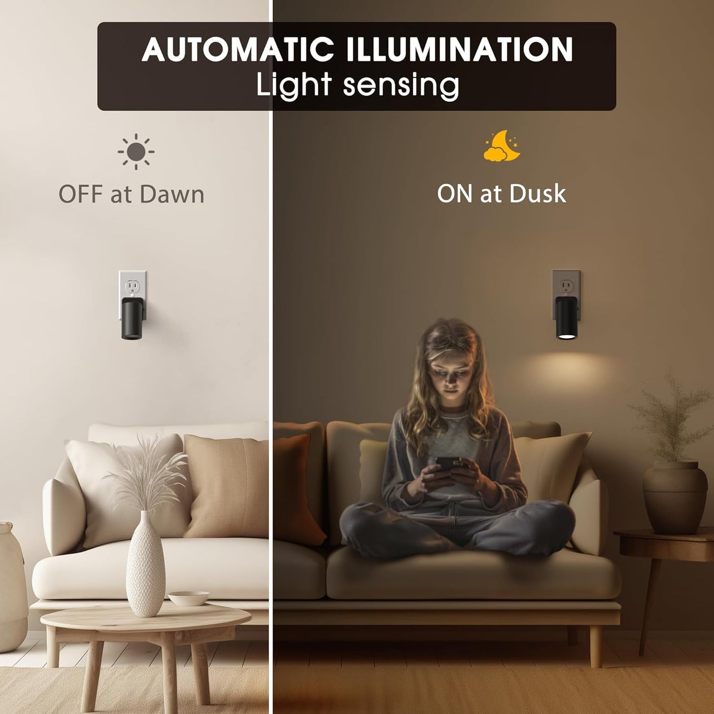 Briignite Night Lights Plug into Wall, Rotating Night Light Plug in, 2Pack, Dusk to Dawn Dimmable Nightlight Soft White, 1W Led Night Light for Bedroom, Kids Room, Bathroom