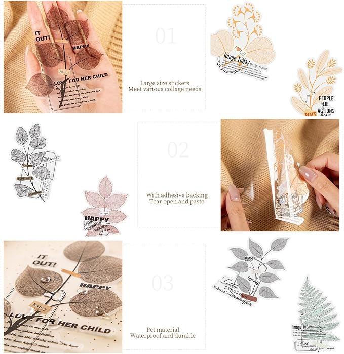Yoksas 120Pcs Large Nature Plants Leaf Veins Stickers