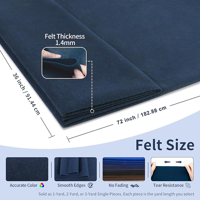 Navy Fabric Sheet 72" X 36", 1.4mm Thick Large Soft Durable Flexible Craft Felt