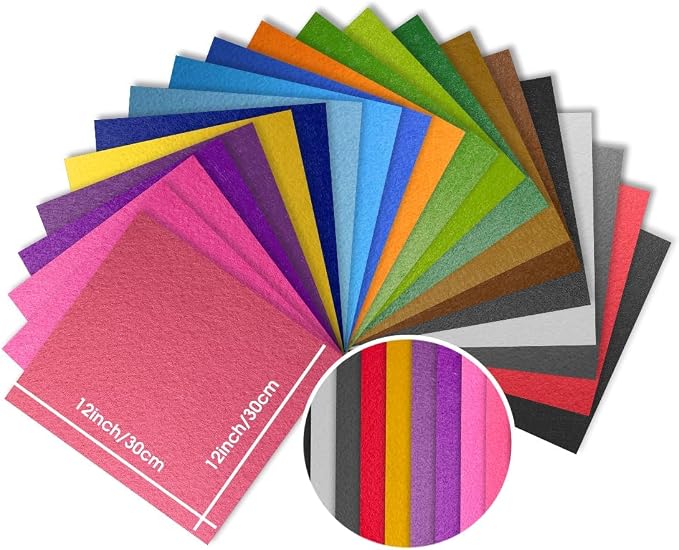 12" x 12" Felt Fabric Sheets for Crafts, Squares Felt Fabric Sheets, 1mm Thick