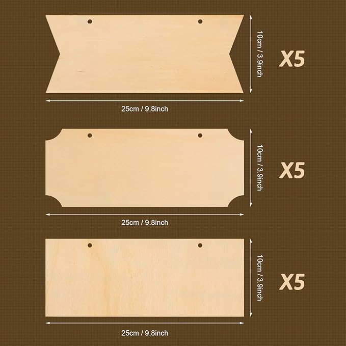15 Pieces Unfinished Hanging Wood Sign Rectangle Blank Hanging Decorative Wood