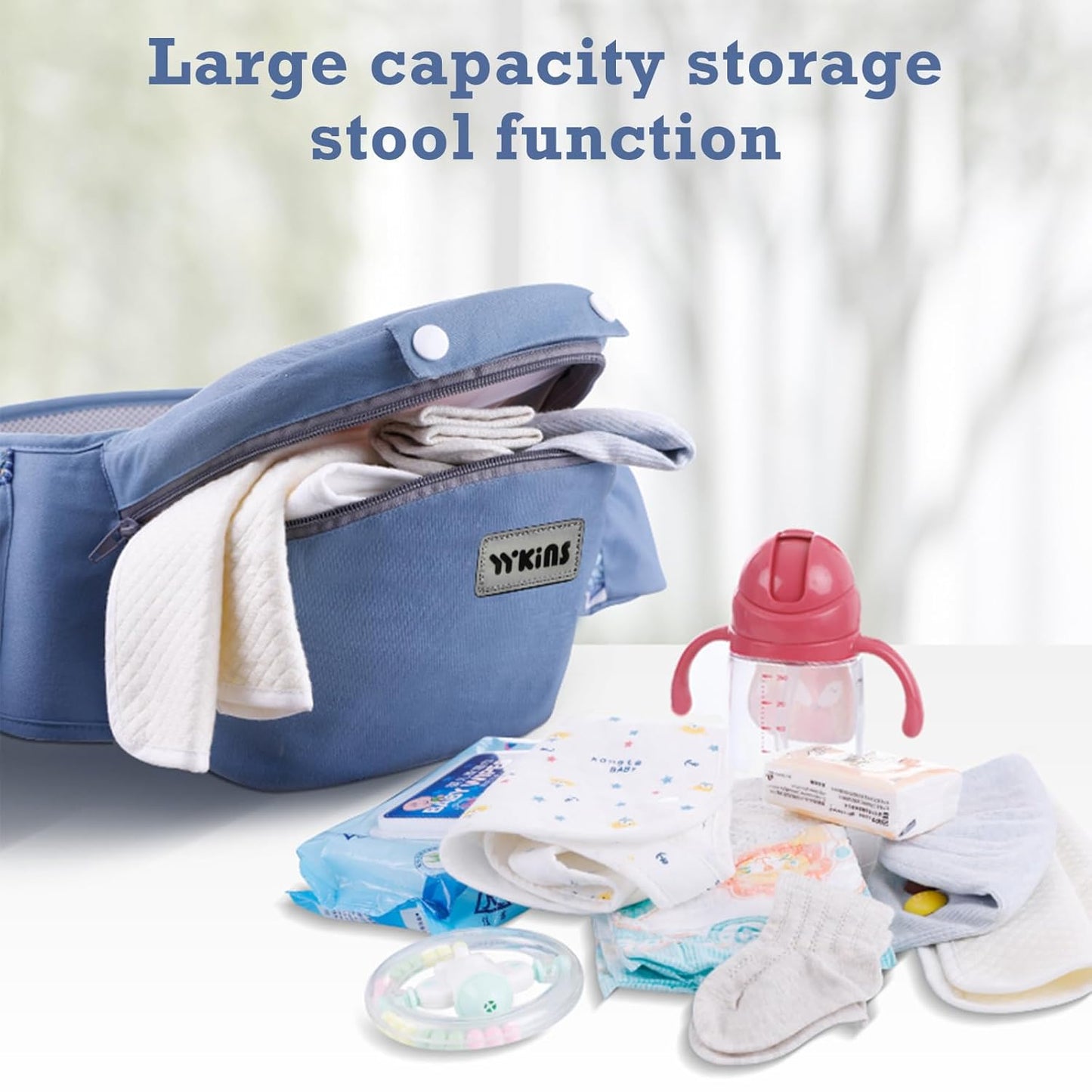 Baby Carrier with Hip Seat, for 0-48 Month Baby, Soft Baby Carrier Newborn to Toddler, 15-in-1 Ways to Carry, Adjustable Size with Sunshade, Windproof & Storage Functions (Blue)
