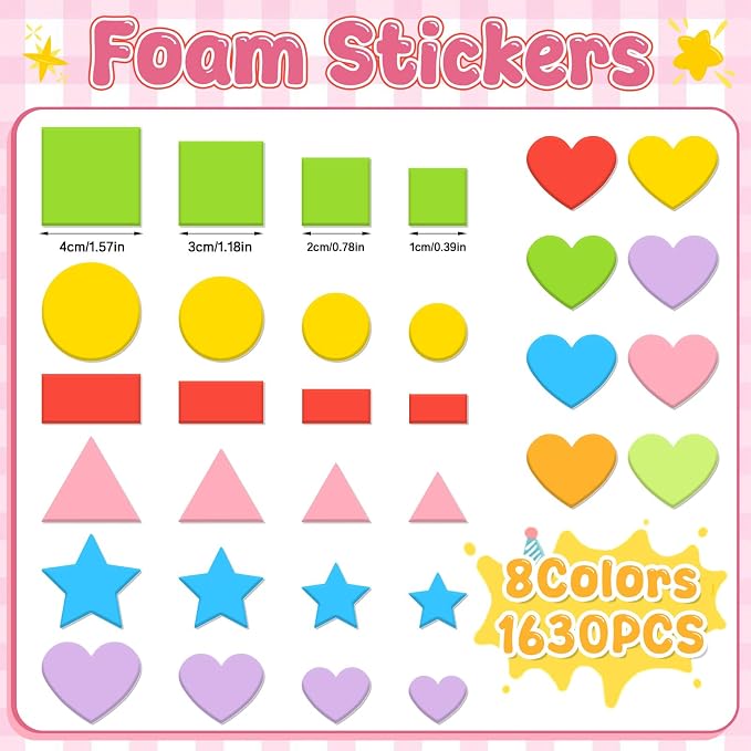 1630Pcs Foam Shape Stickers, Self Adhesive EVA Foam Stickers