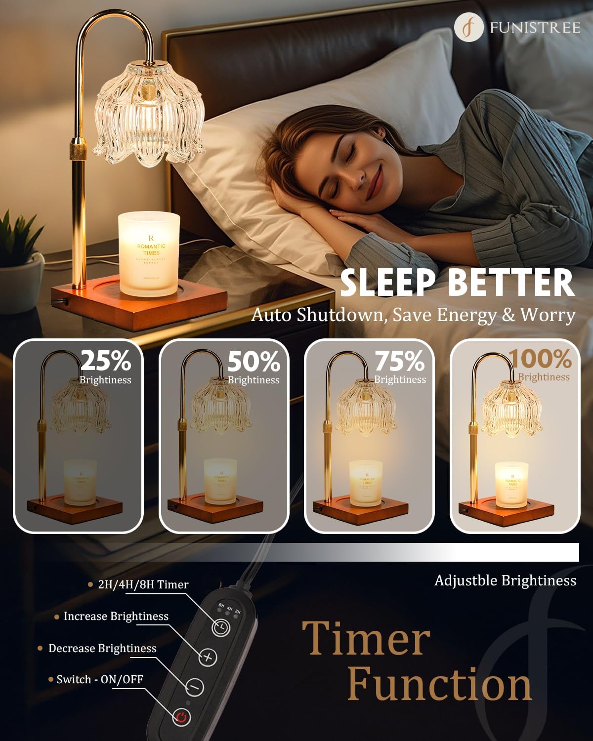 White Clear Candle Warmer Lamp with Timer & Dimmer, Candle Warmer Adjustable Height, Gifts for Women Mom Birthday Christmas, House Warming New Home Bedroom Decor, Flower Wax Warmer for Jar Candles