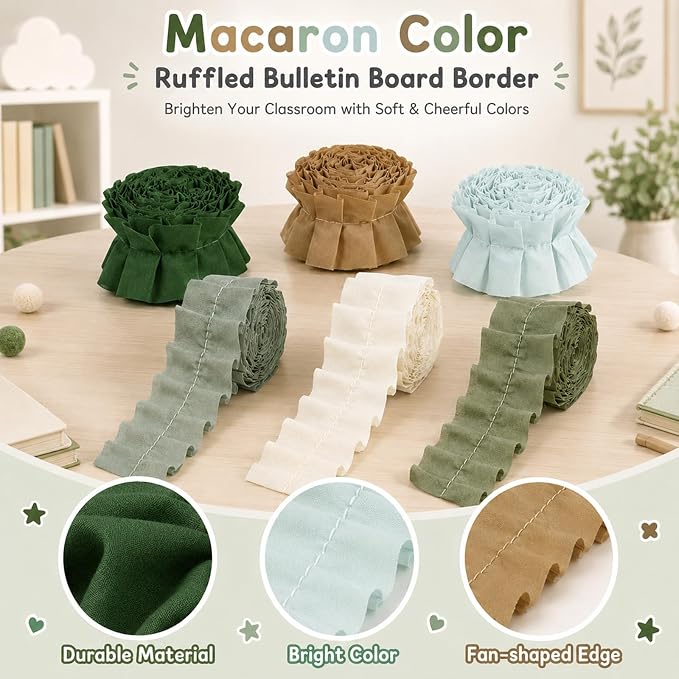 6 Rolls 40 Ft Ruffled Bulletin Board Borders Back to School Classroom Decor