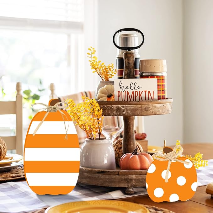 Whaline 3Pcs Unfinished Fall Pumpkin Wooden Cutout