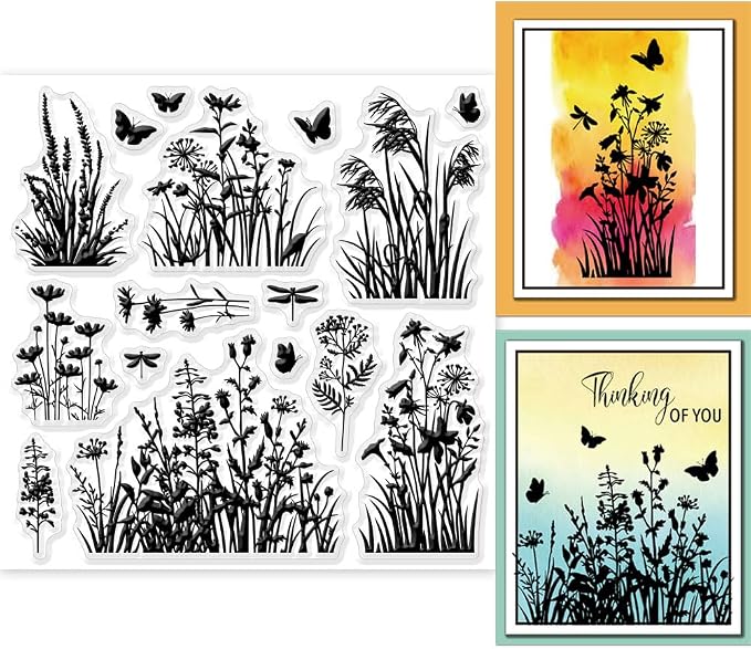 GLOBLELAND Flowers Grass Reeds Clear Stamps