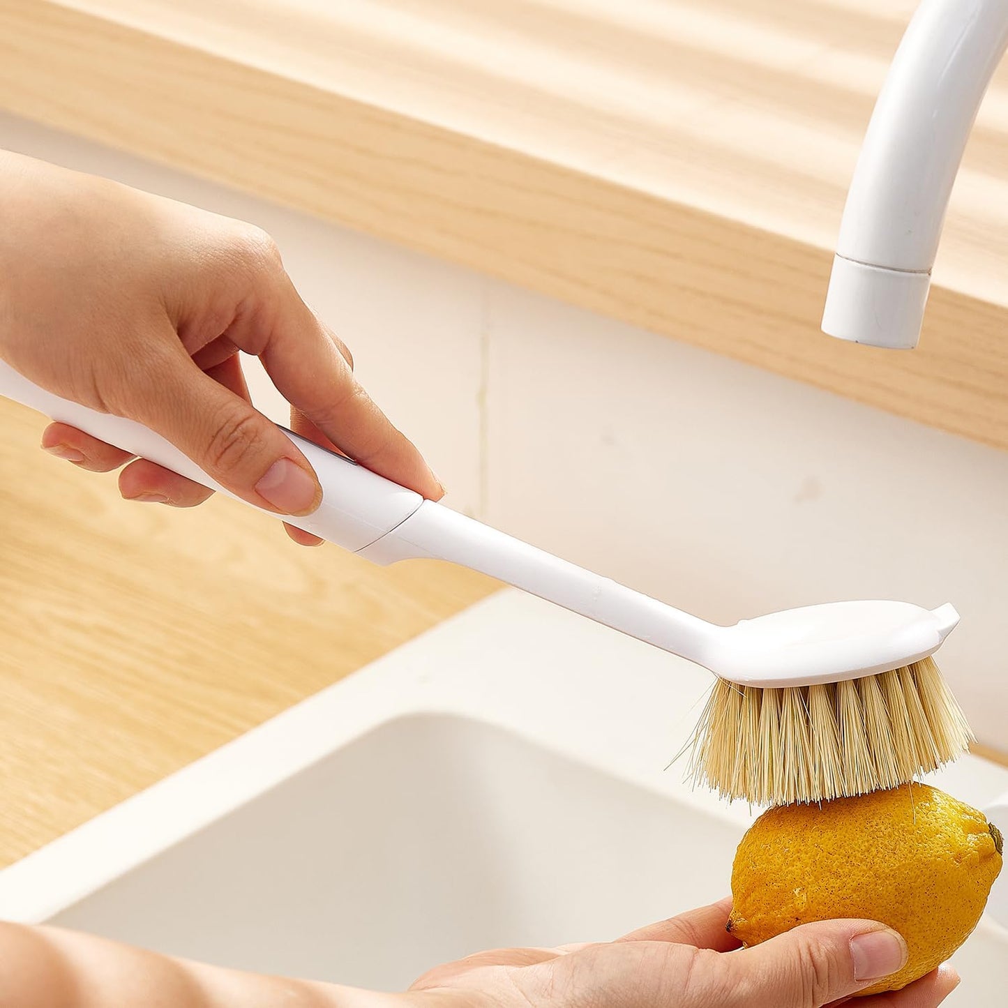 Kitchen Cleaning Brush(Natural Sisal Bristles),Pot Dish Brush Pots Comfortable Long Built-in Scraper Scrub Brush for Pans,Kitchen Sink Cleaning(Green