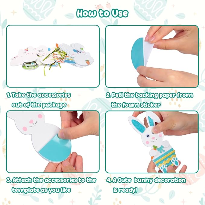 Fennoral 12 Pack Bunny Craft for Kids Make You Own Rabbit Foam Stickers