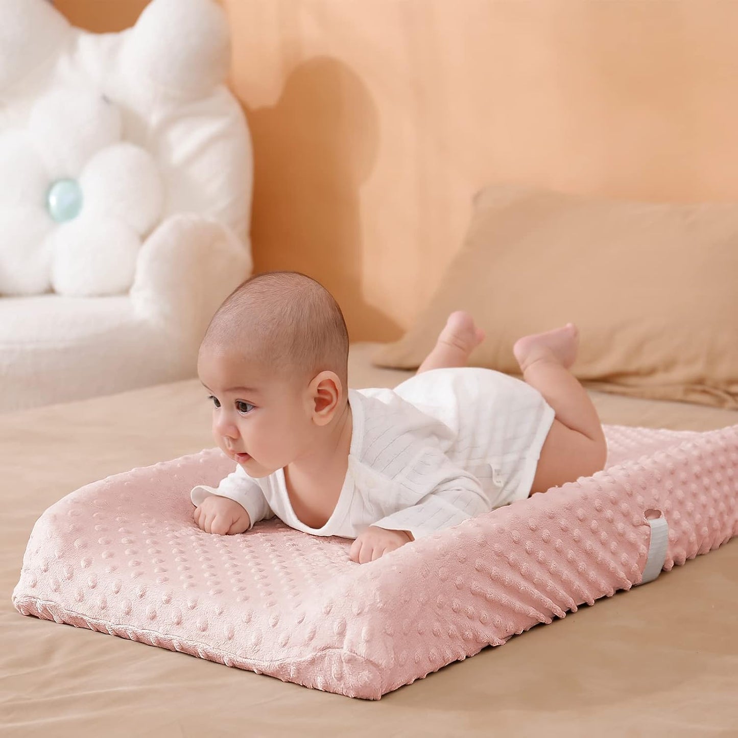 Solid Changing Table Pad Cover Cradle Sheet, Fits 32"/34''x16 Contoured Diaper Changing Pad, Ultra Soft Cozy Dots Plush Changing Table Covers, Breathable Wipeable Removable (Light Pink)