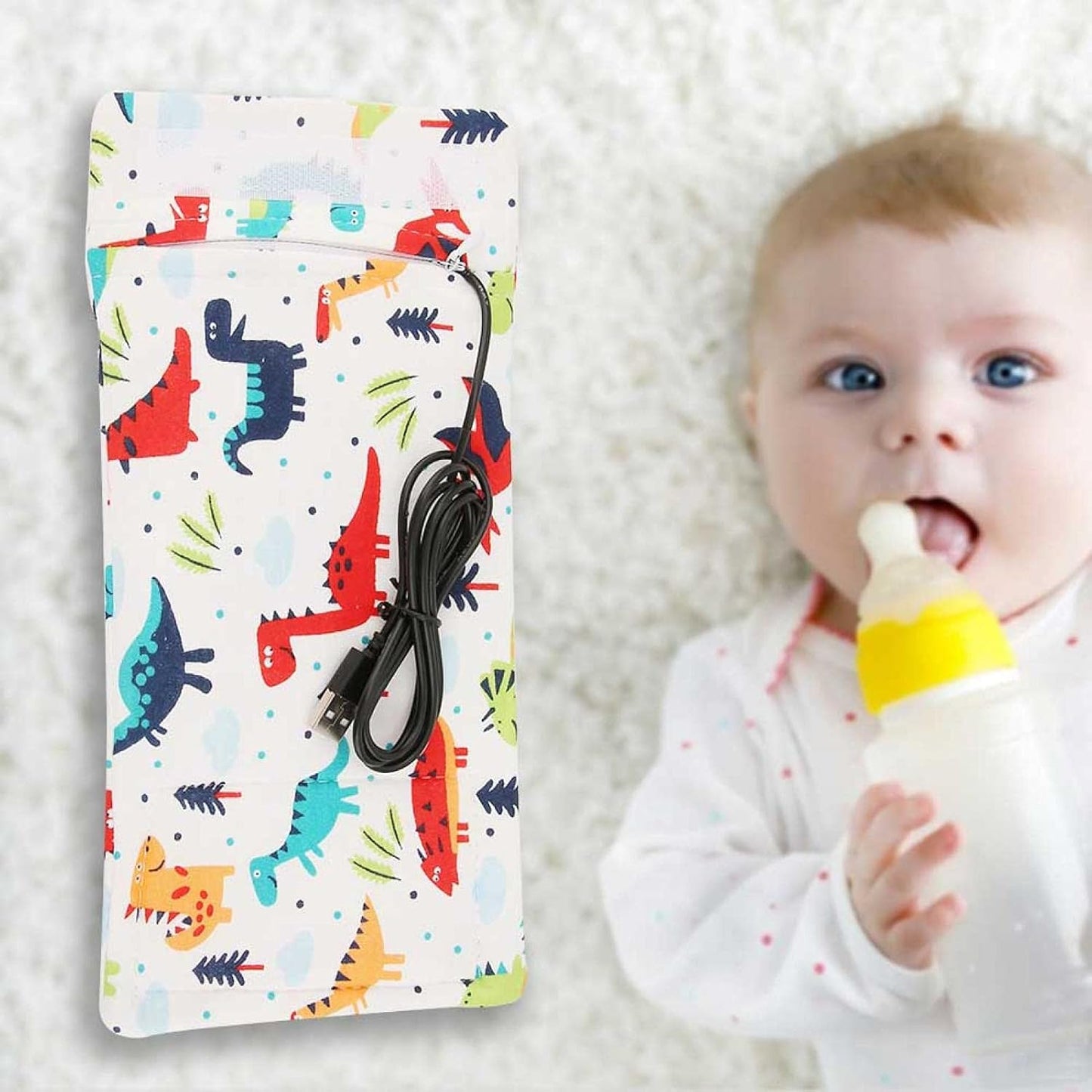 GOTOTOP Portable Milk Warmer Bottle Case with USB Charging Port for Baby Care (Dinosaur)