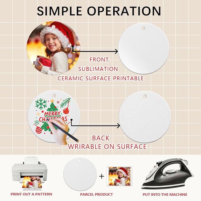 25 PCS Ceramic Sublimation Ornament Blanks Bulk 3 Inch White Round Crafts DIY